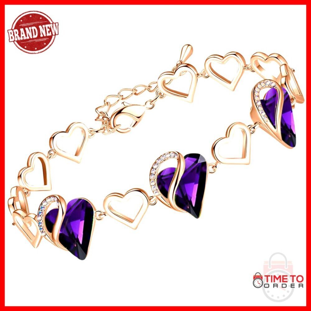 18K Rose Gold Plated Link Bracelet with Healing Stone Crystal, 7" Chain + 2"